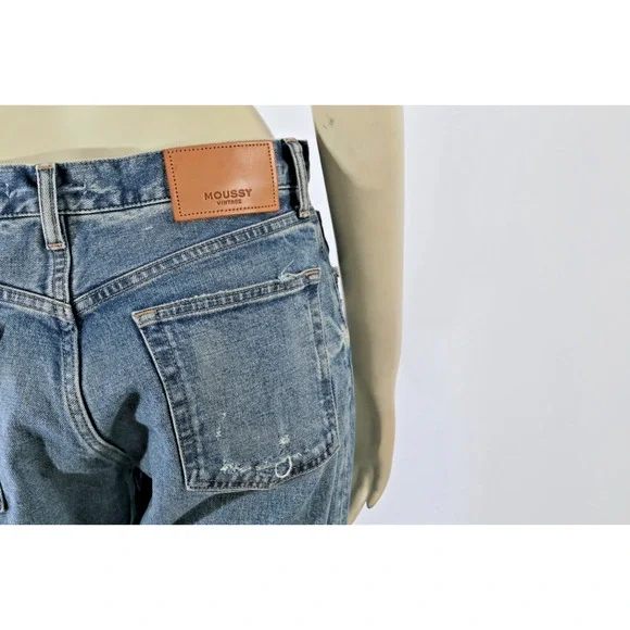 Authentic MOUSSY VINTAGE Blue Distressed High Rise Straight Leg Jeans Size 26 - Picture 16 of 16